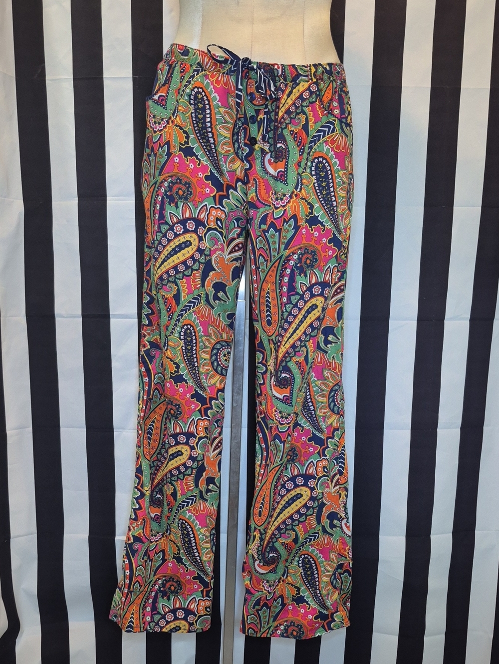 Vera Bradley Navy Multicolor Paisley Drawstring Pants